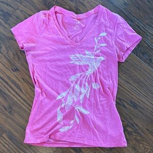 The North Face Pink V-Neck Tee with White Graphic